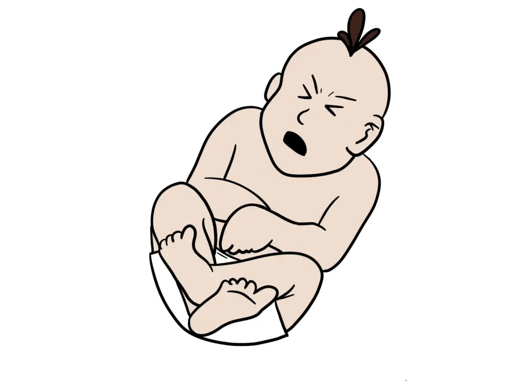 Moro Reflex - der ursprüngliche Überlebensreflex 2 Ein Baby auf dem Rücken krümmend gezeichnet.