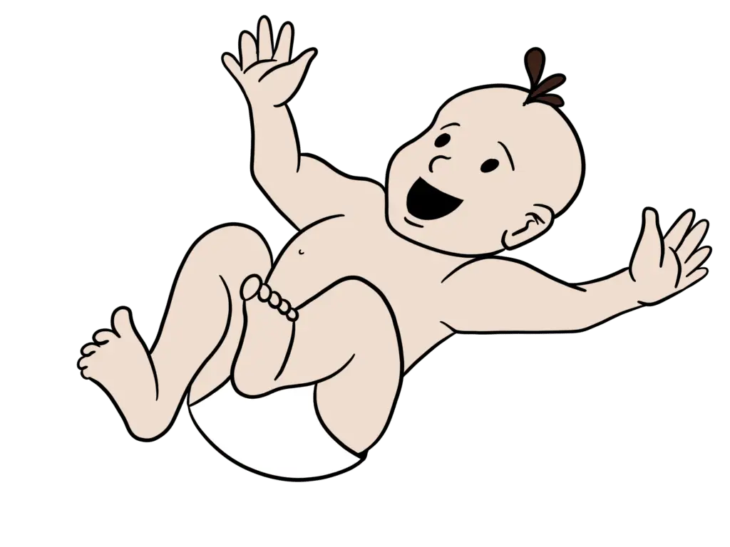 Moro Reflex - der ursprüngliche Überlebensreflex 1 Ein Baby auf dem Rücken gezeichnet.