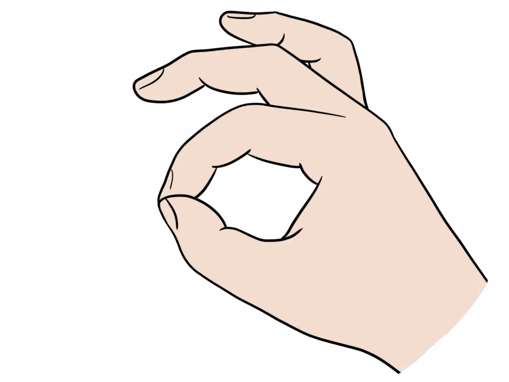 Hand zeigt Drei-Finger-Anker: Daumen und Zeigefinger bilden einen Ring, Symbol für mentale Fokussierung und Ankertechnik bei Konzentration.