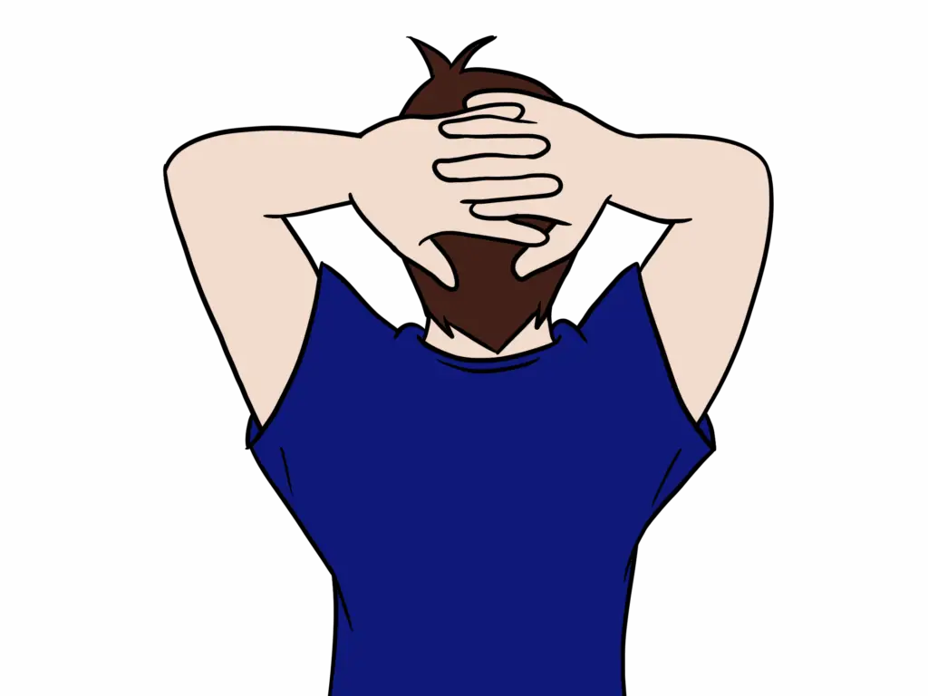 Vagus-Grundübung: Hände hinter dem Kopf verschränkt, Entspannungsposition zur Aktivierung des oberen Vagusnervs bei Stress und Burnout.